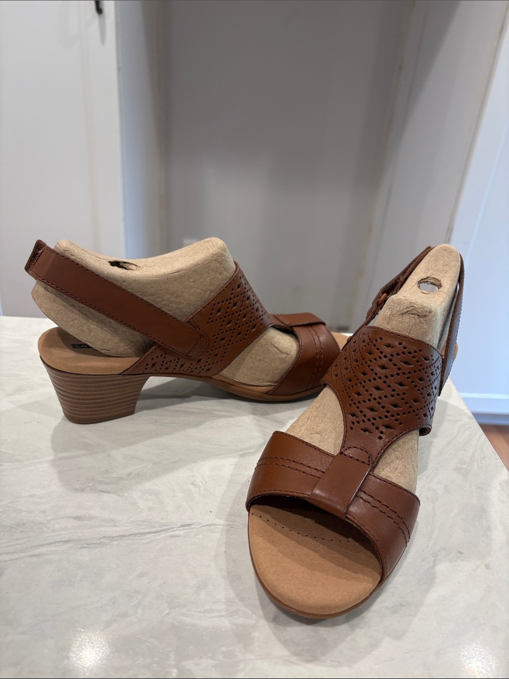 Clarks Brown Perforated Leather Slingback Sandals